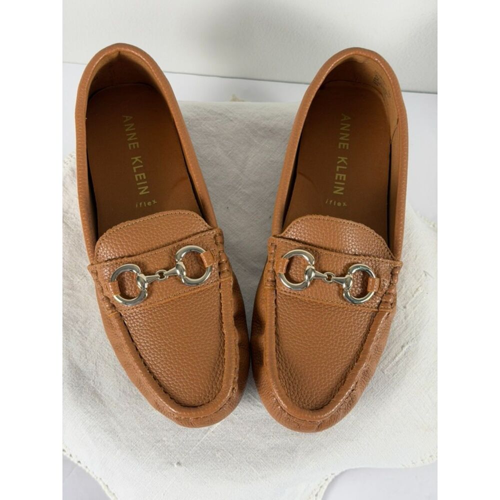 Anne Klein Chrystie iFlex Cognac Driving Mocs Horse-Bit Comfort Loafers EUC 9M